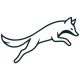 Line drawing of a fox leaping to the right with its tail trailing behind